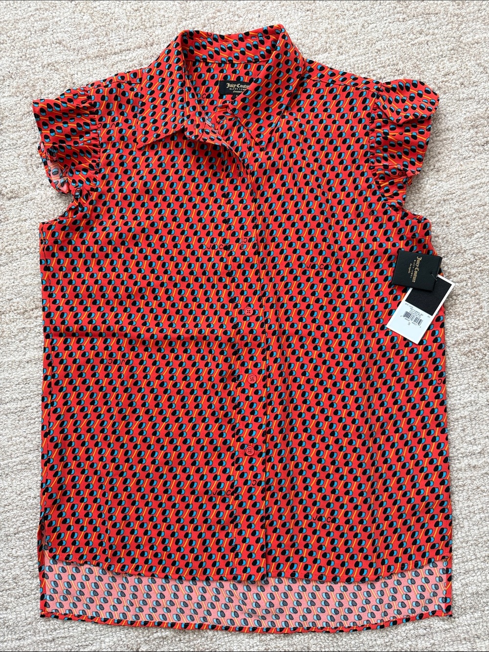 Juicy Couture Printed Short-Sleeve Button-Front Blouse